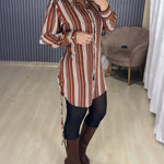 Women's Striped Shirt Dress Button Down Long Sleeve Shirred Waist Casual Dress