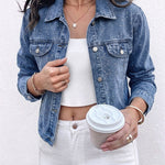 Women's Rhinestone Denim Jacket Vintage Washed Button-Down Jean Jacket Sparkly Loose Fit Streetwear Outwear