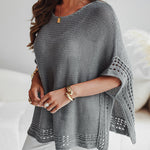 Solid Batwing Sleeve Hollow Out Crochet Pattern Top Casual Cover Up