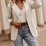 Women's Casual Knit Blazer Argyle Cable Jacquard Contrast Side Striped Coat Loose Fit Single Breasted Blazer
