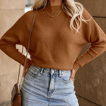 Women's Batwing Sleeve Knit Sweater Ribbed Boat Neck Crop Pullover Slouchy Top