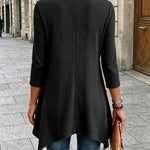 Women's Ribbed Asymmetrical Hem Top Crewneck Three Quarters Sleeve A-Line Casual Top