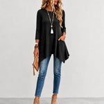 Women's Ribbed Asymmetrical Hem Top Crewneck Three Quarters Sleeve A-Line Casual Top