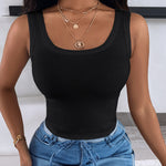 Scoop Neck Sleeveless Ribbed Tank Top Cami Tee Shirts