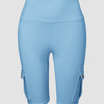 Tummy Control Butt Lifting Active Shorts High Waist Flap Pocket Workout Bermuda Cargo Running Shorts