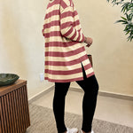 Women's Striped T Shirt Long Sleeve Drop Shoulder Crewneck Tee Side Slit Casual Loose Fit Top