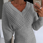 V-Neck Hollow Out Long Sleeve Knit Dress