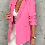 Notched Collar Roll Up Sleeve Blazer Coat