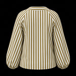 Women's Vintage Striped Lace-Up V-Neck Lantern Sleeve Blouse