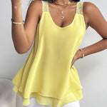 U-Neck Thick Strap Tank Contrast Lace Tied Detail Top