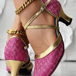 Glitter Cross Strap Buckled Latin Dance Pumps