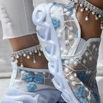 Floral Pattern Sheer Mesh Patch Round Toe Sneakers