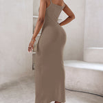 Spaghetti Strap U-Neck Casual Maxi Dress Slim Fit Cami Vacation Dress