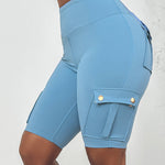 Tummy Control Butt Lifting Active Shorts High Waist Flap Pocket Workout Bermuda Cargo Running Shorts