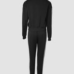 3 Pieces Outfit Snap Buttons Front Coat and Elastic Waist Seam Front Stretchy Cuffs Pants Set with Tank Top Casual Contrast Side Striped Tracksuit