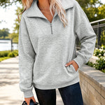 Women's Half Zip Sweatshirt Loose Dropped Shoulder Pullover Casual Top with Pockets