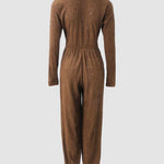 Women's Glitter Tied Detail High Waist Jumpsuit Overlap V Neck Long Sleeve Overalls