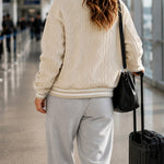 Women's Cable Crop Bomber Jacket Casual Long Sleeve Button Front Coat