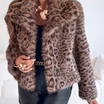 Turn-down Collar Long Sleeve Faux Fur Coat Jacket Casual Warm Fluffy Cropped Coat