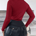 High Neck Long Sleeve Beaded Knit Sweater Hollow-out Fleece Lined Basic Layering Soft Versatile Thermal Top