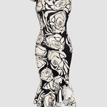 Floral Print Off Shoulder Ruffle Hem Slit Dress Slim Fit Party Dress