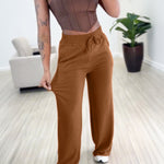 High Waist Drawstring Elastic Waist Wide Leg Casual Pants