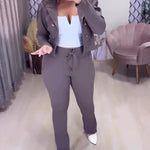 Women's 2 Piece Blazer Set Cropped Double Breasted Coat and Drawstring Pants
