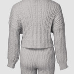 2 Piece Crewneck Long Sleeve Cable Knit Crop Sweater High Waist Shorts Tracksuits Outfits