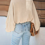 Women's French Style Off Shoulder Blouse Elegant Lantern Sleeve Top Versatile Skew Neck Textured Shirt