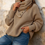 Women's Wrap-Style Cowl Collar Knit Sweater Casual Pullover