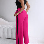 2 Piece Contrast Binding Sleeveless Slim Fit Tank Top and Striped Pants Sets Tracksuits Match Sets