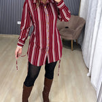Women's Striped Shirt Dress Button Down Long Sleeve Shirred Waist Casual Dress