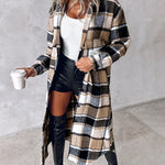 Plaid Print Buttoned Pocket Design Longline Coat