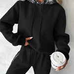 Contrast Sequin Hooded Sweatshirt & Pocket Design Sweatpants Set