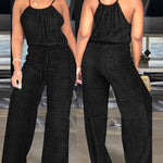 Womens Spaghetti Strap Drawstring Tied Waist Jumpsuit Casual Overalls