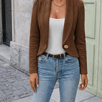 Women's Shawl Collar Crop Jacket Argyle Cable Knit Textured Slim Fit Short Blazer Elegant Single Breasted Work Outwear