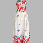 Women's Floral Butterfly Placement Print Cami Dress Shirred Back Sleeveless Vacation Sundress Casual Beach Maxi Dress