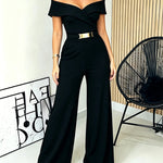 Women's Foldover Off Shoulder Jumpsuit Casual High Waist Wide Leg Romper Elegant Evening Party Jumpsuit