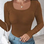 ChicMe Built-in Bra U-Neck Long Sleeve Ribbed Top