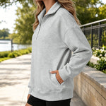 Women's Half Zip Sweatshirt Loose Dropped Shoulder Pullover Casual Top with Pockets