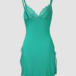 Lace Trim Adjustable Straps Side Slit Bowknot Decor Modal Cami Sleep Dress