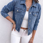 Women's Rhinestone Denim Jacket Vintage Washed Button-Down Jean Jacket Sparkly Loose Fit Streetwear Outwear