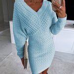 V-Neck Hollow Out Long Sleeve Knit Dress