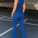 Women's 2 Piece Denim Outfits Sleeveless Button Down Vest and High Waisted Flare Jeans Set Vintage Suits with Pockets