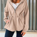 Long Sleeve Waist Drawstring Hooded Coat Casual Loose Fit Cardigan Jacket with Pockets