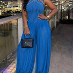 Women's Rhinestone Cutout Jumpsuit Sleeveless Sheer Chiffon Lantern Leg Overalls