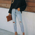 Women's French Style Off Shoulder Blouse Elegant Lantern Sleeve Top Versatile Skew Neck Textured Shirt