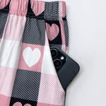 2 Pieces Outfit Floral Print Short Sleeve Top and Casual Plaid Heart Pattren Lounge Pants Set