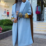 Color Block Long Trench Coat Single Breasted Detachable Fuzzy Leopard Pattern Lapel Overcoat