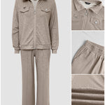 Women's Casual Tracksuit Set Zip Up Long Sleeve Lapel Jacket and High Waisted Straight Leg Pants Lounge Set with Pockets